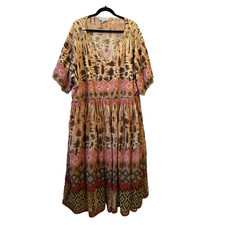 Woman Within Boho Colorful Cotton Gauze Midi Dress Women's Plus 5X Summer Soft