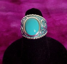 Sterling Silver Turquoise Filigree Band ring Size 5
