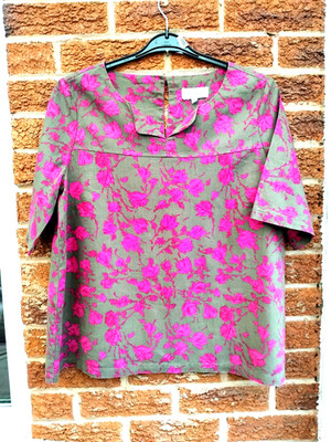 Thought Floral Tunika Top Bluse Khaki Tiefrosa Blumen Gr UK 14