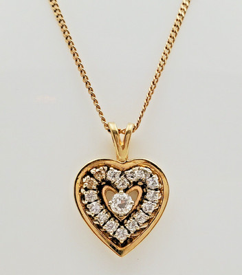 Diamond Set 14k Solid Yellow Gold Heart Shape Pendant Necklace