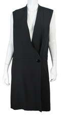 CELINE Black Woven Sateen Knee-Length Surplice V-Neck Wrap Shift Dress 42