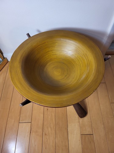 Hand Carved Teakwood Stand with Large Bowl 14" High 19" Diameter - Picture 2 of 7