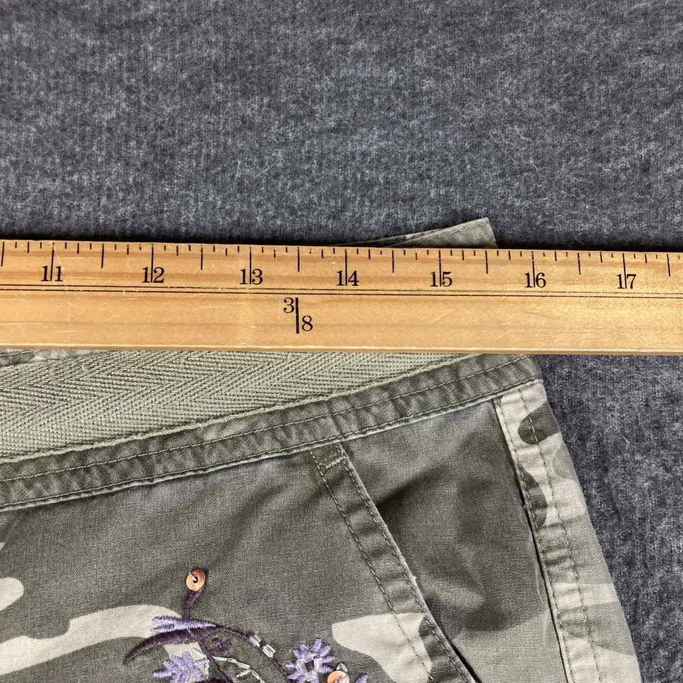 Y2K SO Baggy Camo Cargo Pants Womens 7 Camouflage Drawstring Floral Embroidered - Image 4 of 4