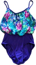 Vtg Rose Marie Reid One Piece Swimsuit Floral Blouson Purple 8 80s 90s Women