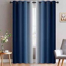 and Greyish White Ombre Curtains, Room Darkening 52"W x 84"L Pack of 2 Blue