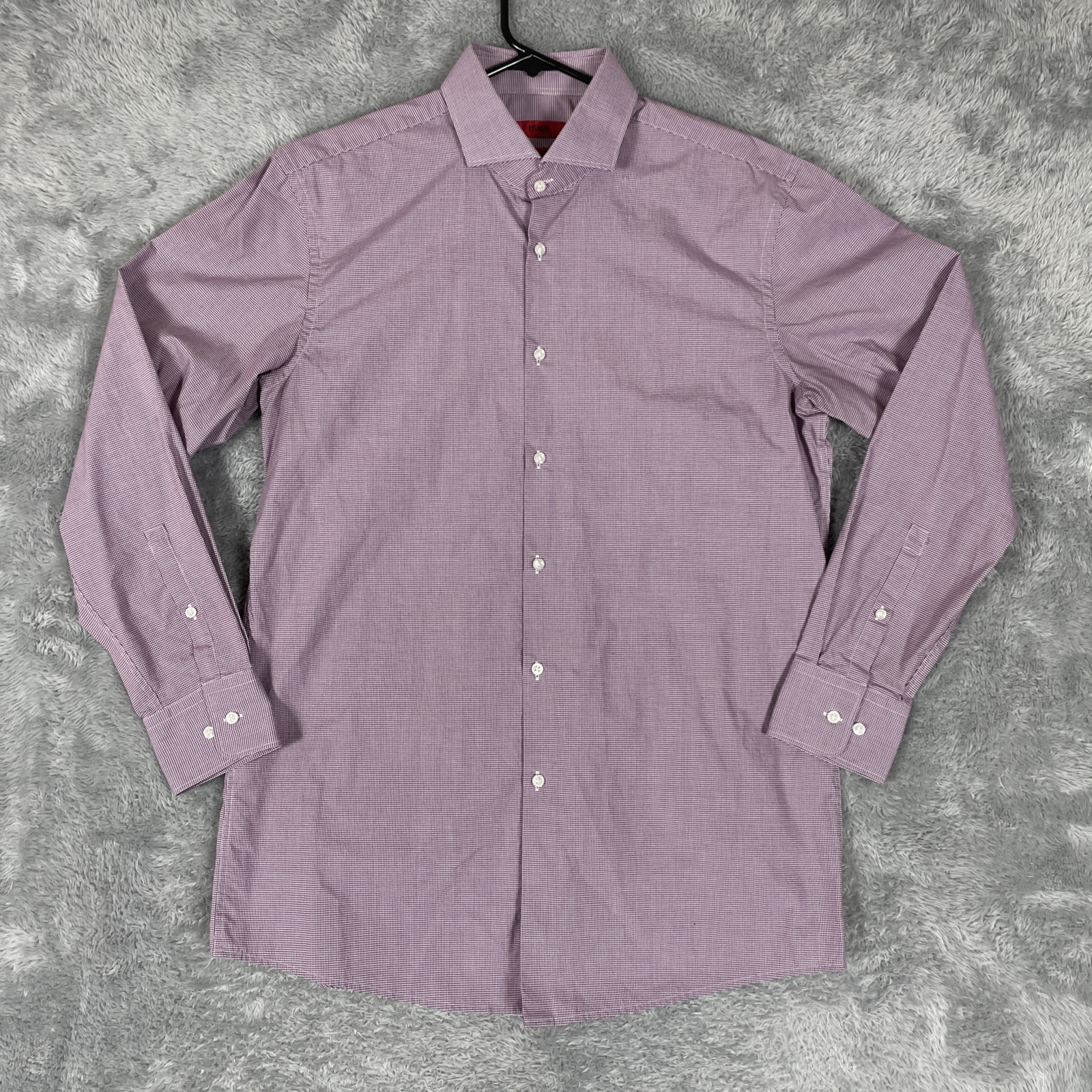 Hugo Boss Sharp Fit Dress Shirt Mens 16 32/33 Red/White Check Modern Easy Iron