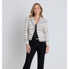 THE NOLI SHOP Gabrielle Double Breasted Tweed Blazer Ecru Sz M NWT 248 3E2 