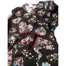 NWT SB Scrubs womens small black scrub top pretty butterflies butterfly Spring