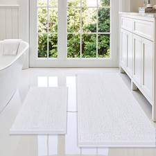 Smiry Bathroom Rugs Sets 2 Piece, Soft Absorbent 47" X 20" 24" X 16", White