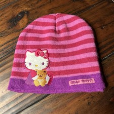 2011 Hello Kitty Youth Girl's Beanie Cap Winter Hat Pink  Purple Striped
