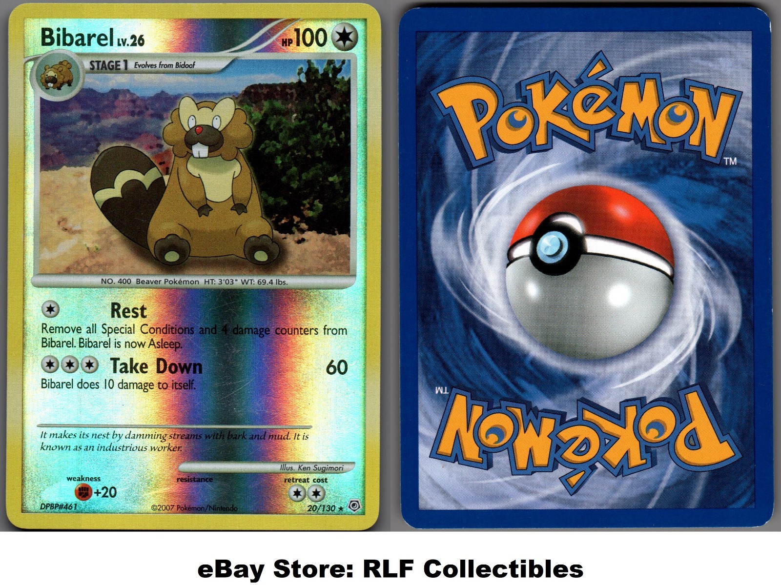 2007 Pokemon, Diamond & Pearl, #20/130 Bibarel Lv. 26, Reverse Holo Rare