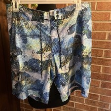 Columbia Men's PFG OffShore II Board Shorts Men 36 Blue Green EUC Swim Fish Surf