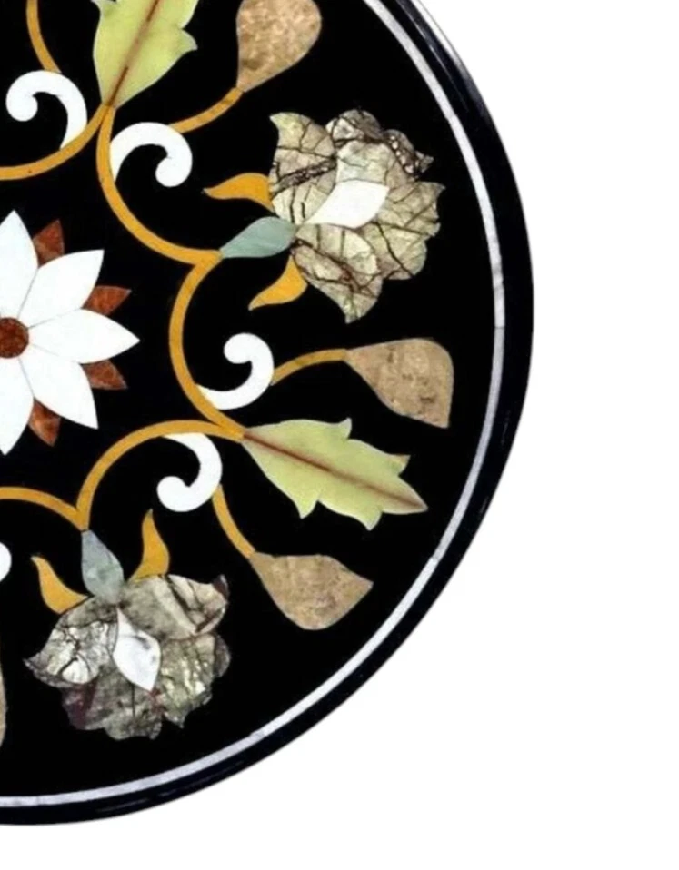 15'' antique round black Marble coffee Center Table Top Inlay living decor X-mas - Image 3 of 4