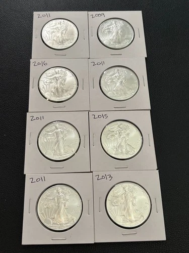 American Silver Eagles $1 Lot of (8) .999 Bullion Coins Uncirculated nice mix