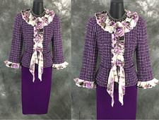 BEAUTIFUL St John knit Purple multi jacket skirt suit size M 6