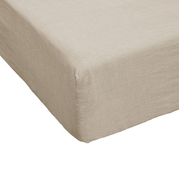 Drap housse 160x200 lin français sable anti-transpiration pour nuits fraîches