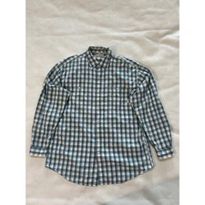 LL Bean Men's Long Sleeve Plaid Button Down Shirt Size LG Blue Cream