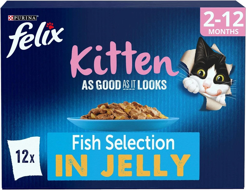 FELIX As Good As it Look Kitten Fish in Jelly Nassfutter für Katzen (12 Stück × 85 g) × 4x