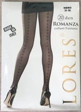 Lores Romanza tights with an arrow seam at the back with a pattern of small bows