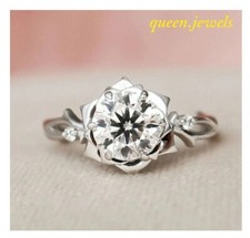 14K White Gold Finish 3CT Lab-Created Diamond Round Cut Engagement Floral Ring