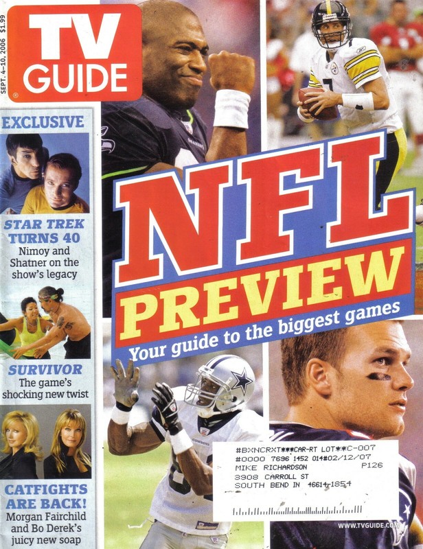 TV GUIDE MAGAZINE 9-4-06 NFL PREVIEW, TOM BRADY, STAR TREK, SURVIVOR