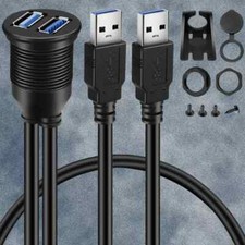 BATIGE 2 Ports Dual USB 3.0 Male to USB 3.0 Female AUX Flush Mount Car Mount