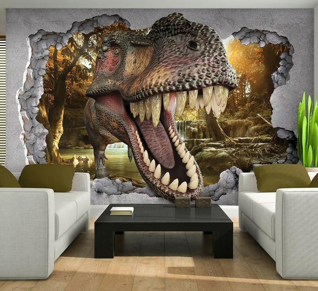 Kinder Vliestapete Dinosaurier Dinos T-Rex weiß grau grün Muster / Uni / Bordüre