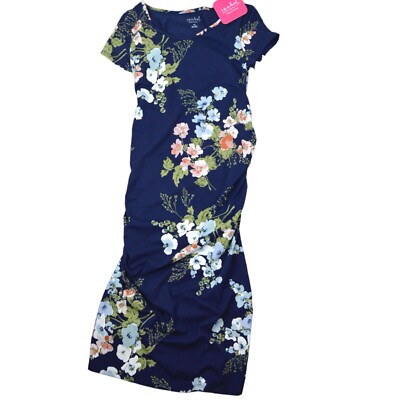 Ingrid Isabel Maternity Bodycon Dress Navy Blue Floral Stretchy XS Short  Sleeve