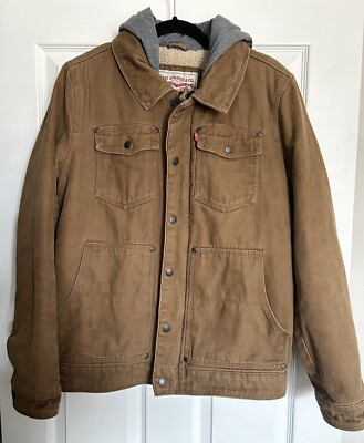 Levi’s Brown Hooded Fall Winter Faux Sherpa Lined Utility Chore Jacket  Men’s S