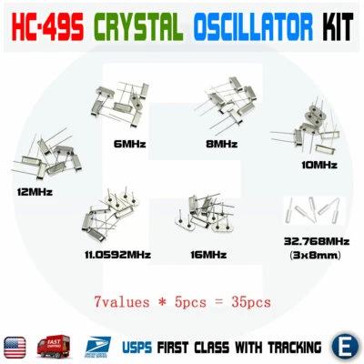 Hc-49s Crystal Oscillator Quartz Resonator Kit 6, 8, 10, 12, 11.0592 16Mhz 32768