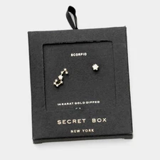 Secret Box Star Earrings Gift Tiny Zodiac SCORPIO Sign CZ Moon 14K GOLD DIPPED