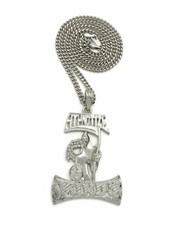 HIP HOP SILVER PT HYPNOTIZE MINDS PENDANT & 3mm 24" CUBAN CHAIN BLING NECKLACE