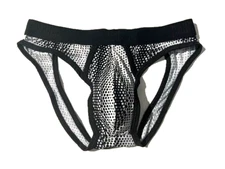 New MALE POWER Blk & Wht Dot Cut Out Butt Backless Brief Jock Underwear sz S M