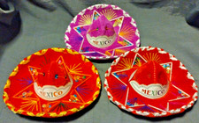 Vintage Mini Mexican Sombrero Mariachi Hat Red Purple Velvet 6in Set Of 3 B2