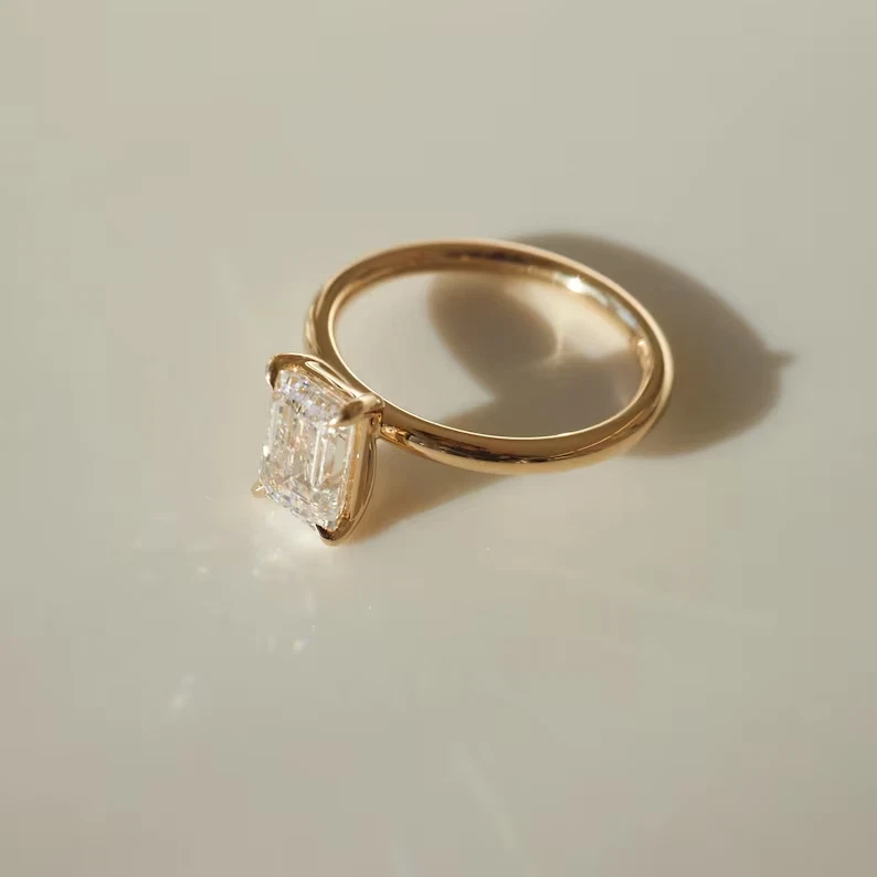 1.50 Ct Certified Lab Grown Diamond Engagement Ring Emerald Cut E VS2 14 KT Gold - Image 4 of 4