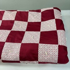 Vintage Handmade Patchwork Quilt Red Cream Checkerboard Cottagecore 104x72