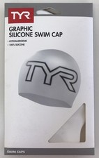 NWT TYR Adult Wrinkle Free Silicone Swim Cap Drag Reduction Large-Logo White New