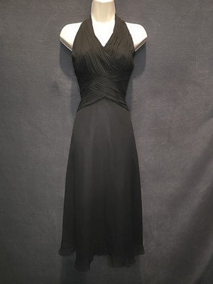 Jones New York Black Silk Chiffon Ruched Detail Halter V Swing Formal Dress 12