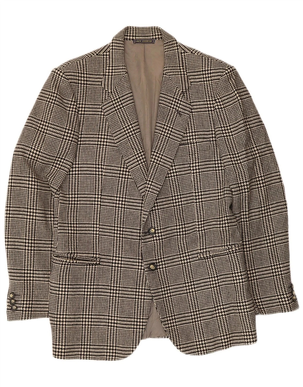 Jack Emerson Mens 2 Button Blazer Jacket UK 36 Small Black Houndstooth CJ02