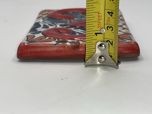 Talavera Mexican Folk Art Pottery House Number Tile Number 3 Red Multi Color - Picture 2 of 5