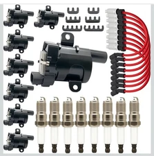 Set of 8 Round Ignition Coil Pack UF262 with Spark Plug and Wire For Chevy GMC