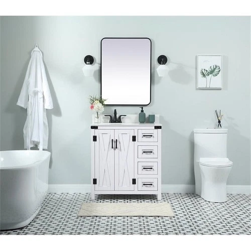 Elegant Decor Grant 32" MDF Single Bathroom Vanity with Backsplash in White - Picture 6 of 8