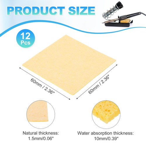 12PCS Soldering Sponge 6 x 6cm Square Deep Yellow 10mm T Water Absorption - Afbeelding 2 van 7