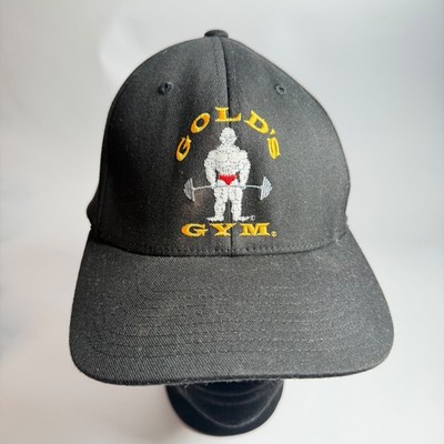 Vtg Gold's Gym Venice CA Snapback Hat Black Flexfit L-XL Bodybuilder Logo