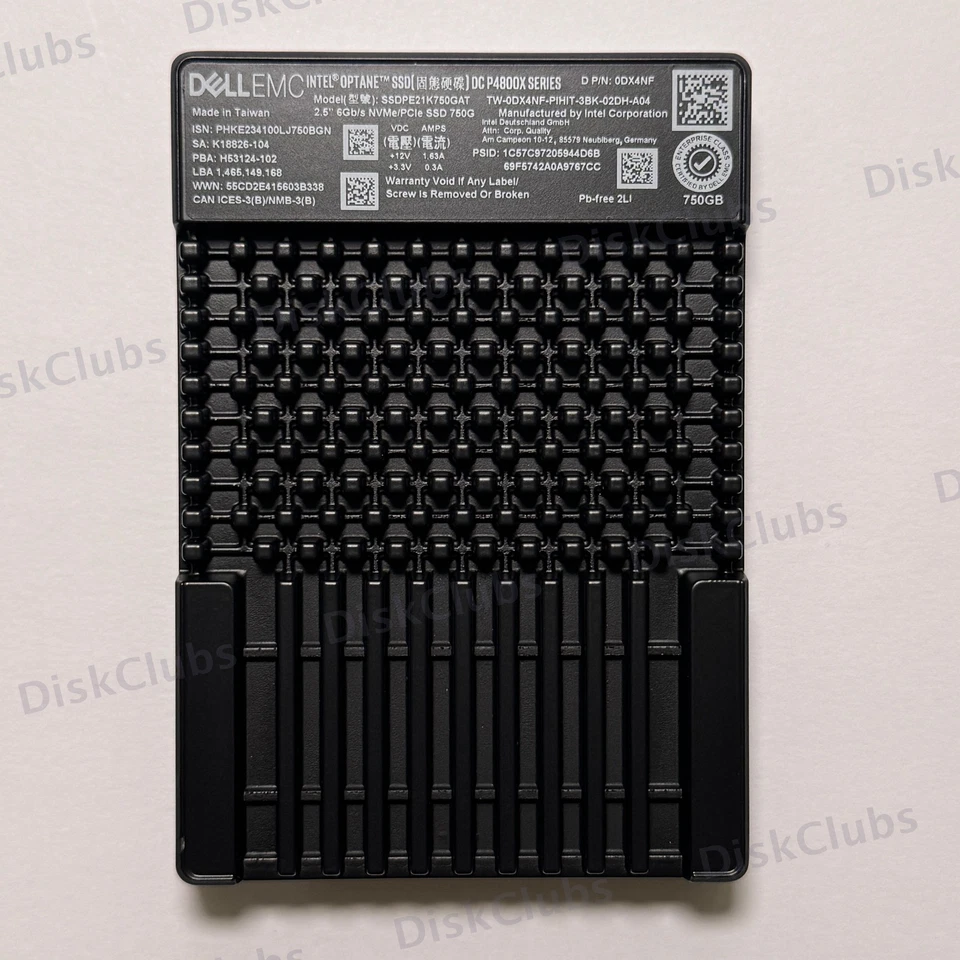 Dell 0DX4NF Intel Optane P4800X 750GB U.2 NVMe PCIe 3.0 x4 SSDPE21K750GAT SSD