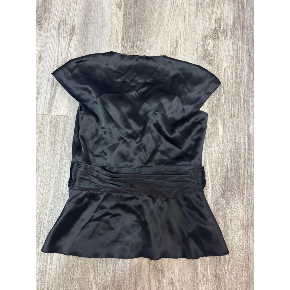 Prada Black Silk Satin Draped Peplum Top – Made in Italy – Size IT 44 (US 8) - Image 2 of 4