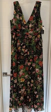 NWT $278 Betsy & Adam Long Black Floral Sleeveless Gown Size 16W