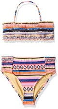 Hobie Girls' Adjustable Bandeau Top  High Waist Bottom Swimsuit Set, Multi, 10