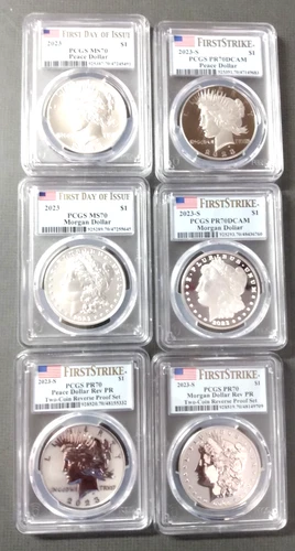 2023 Morgan & Peace Silver Dollar 6-Coin Full Set Flawless MS70 PF70 PCGS