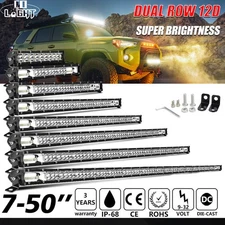 Dual Row 7"-50" Slim LED Light Bar Spot Flood Combo Fog Offroad Car Trucks 4WD